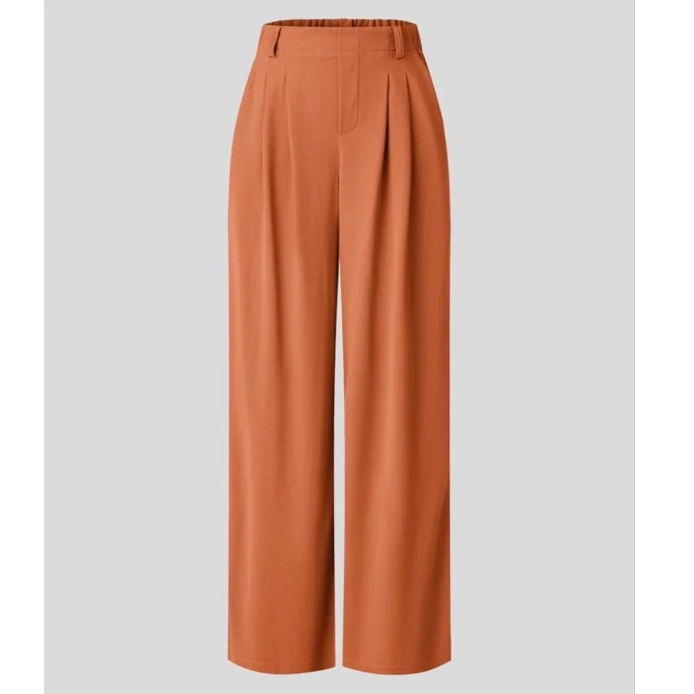 Halara High Waisted Wide Leg Pleated Trousers Rust Orange XS Regular New - Picture 2 of 7